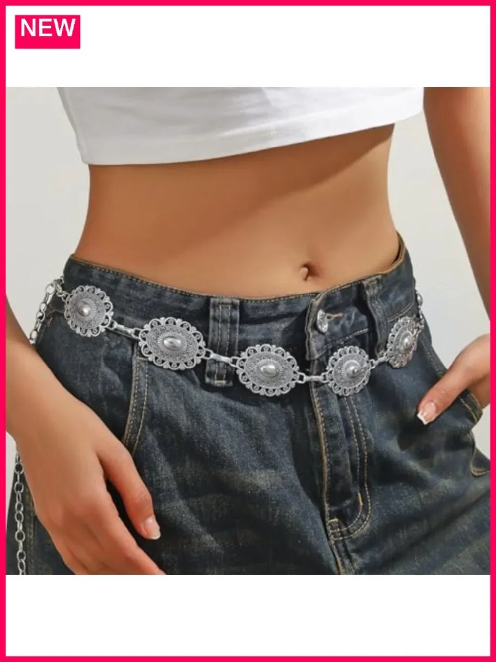 Western Concho Chain Belt for Women Boho Metal Belt for Country Concert Dresses